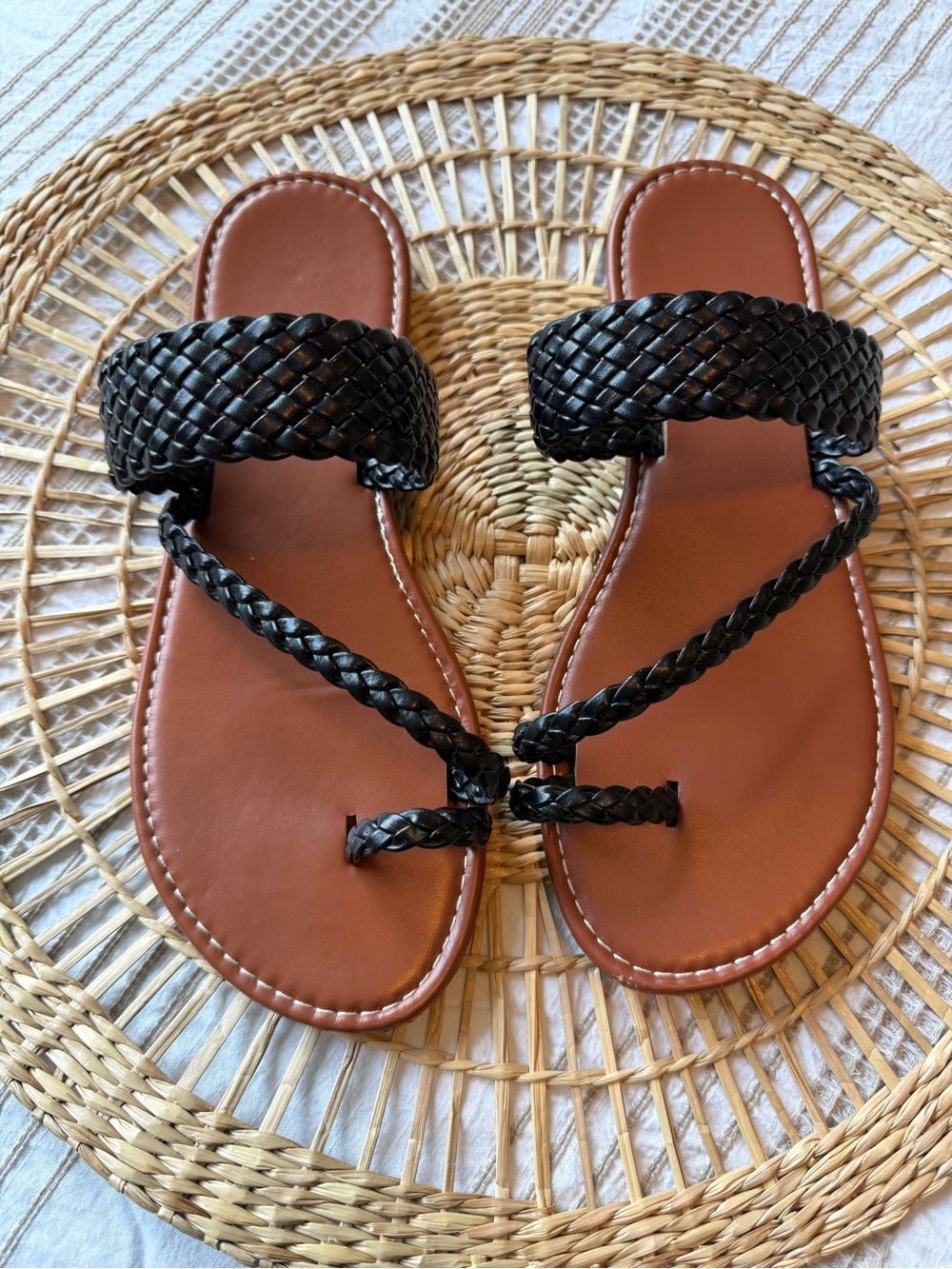 Braided Black Faux Leather Slide Sandals for Women - Casual Summer Shoes